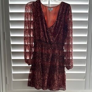 Floral V-Neck Dress - auburn